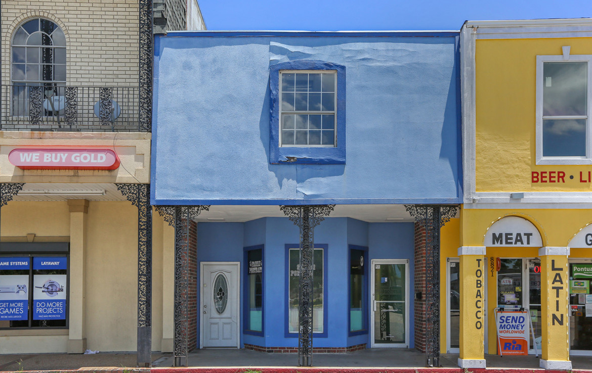 Exterior of blue building