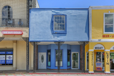 Exterior of blue building