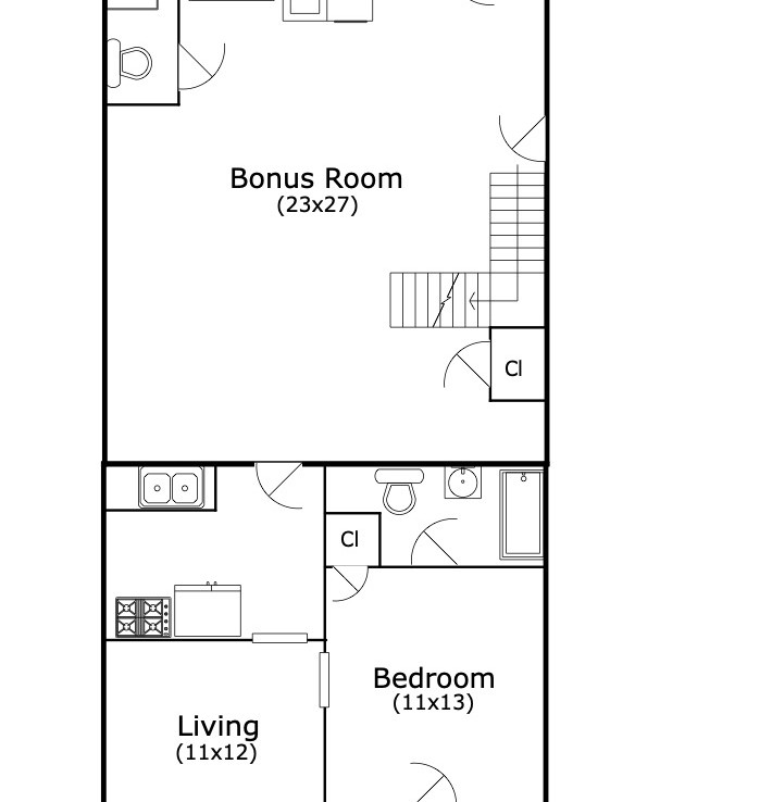 Floor plan of bedroom and living rooms
