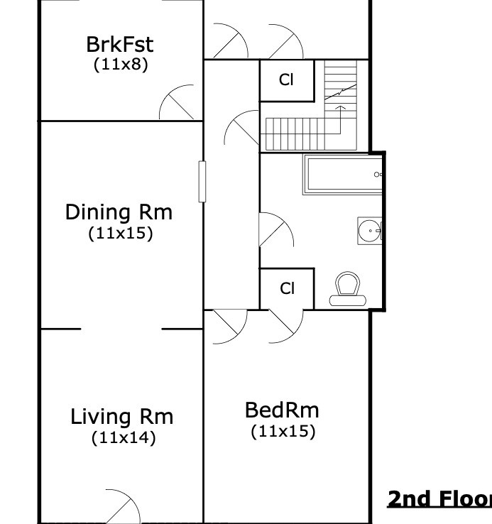 Floor plan of bedrooms, living and dining rooms