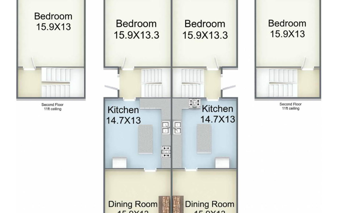 Floor plan of bedrooms, living and dining rooms