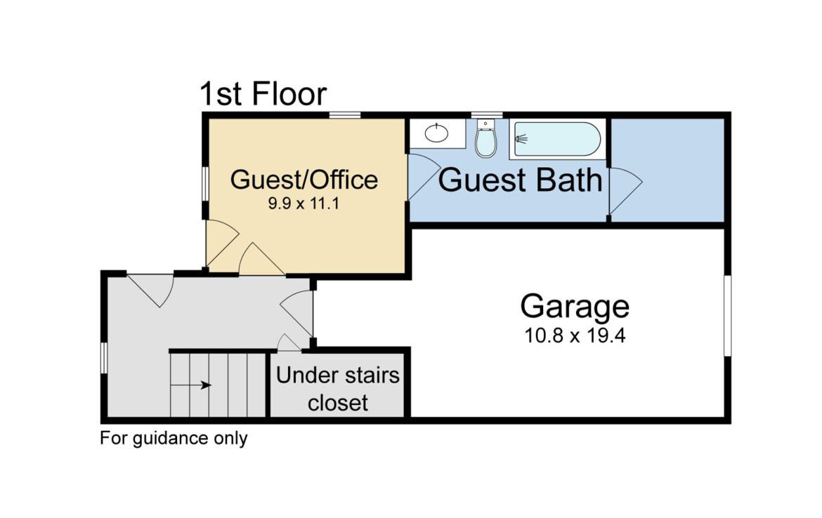 floor plan of garage, office, bath, and stairs