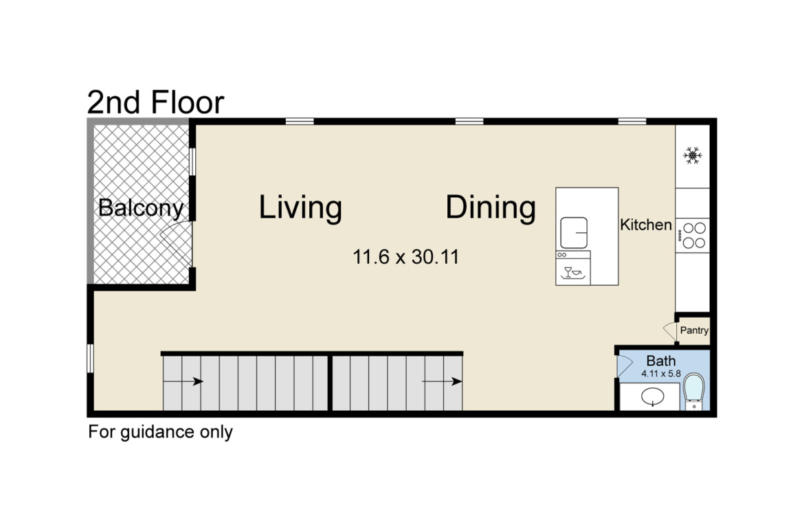 floor plan of living and dining room with balcony