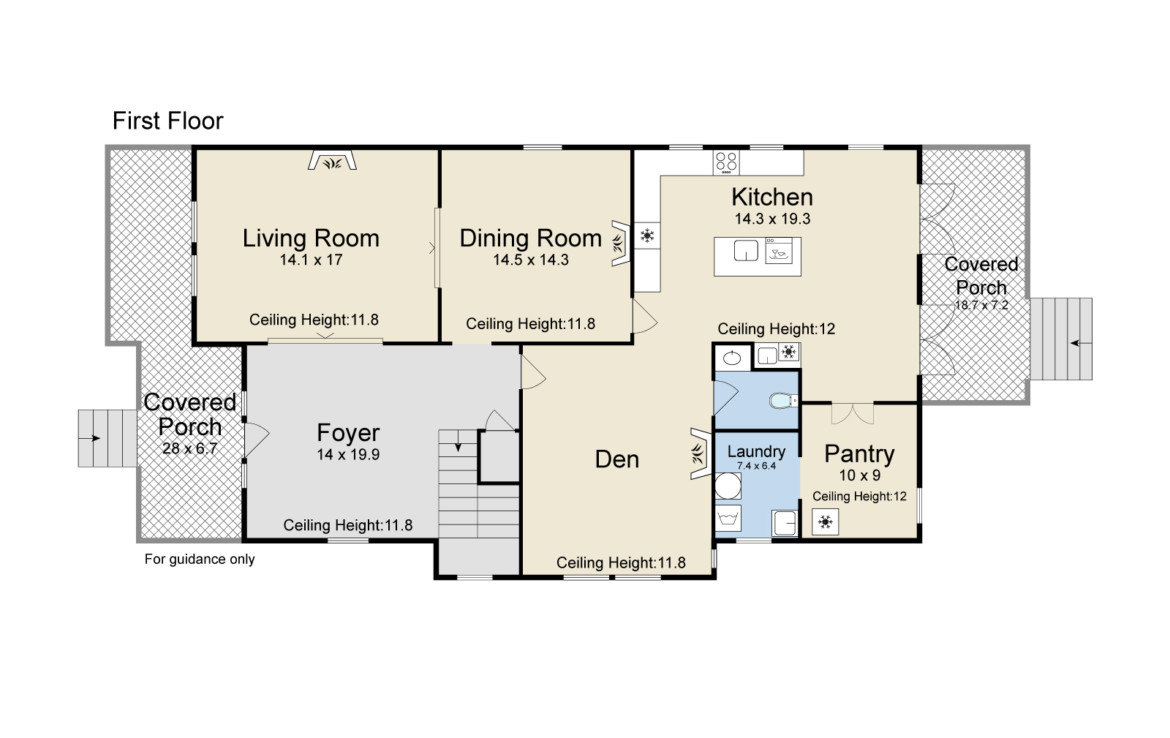 floor plan of living room, dining room, kitchen and storage