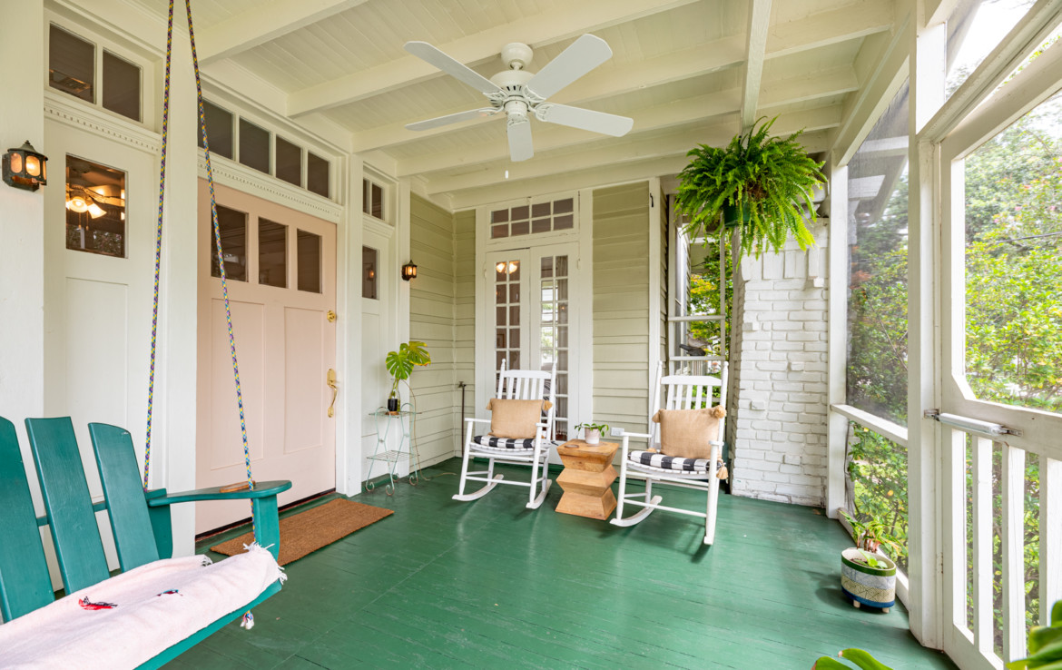 porch with swing and seating