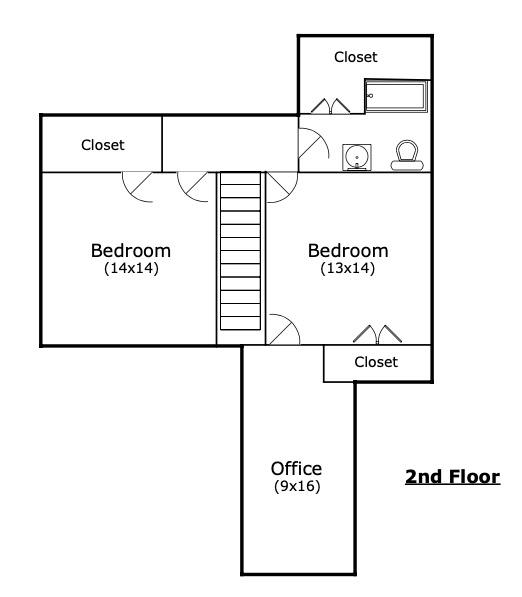 floor plan with bedrooms, office, baths and closets