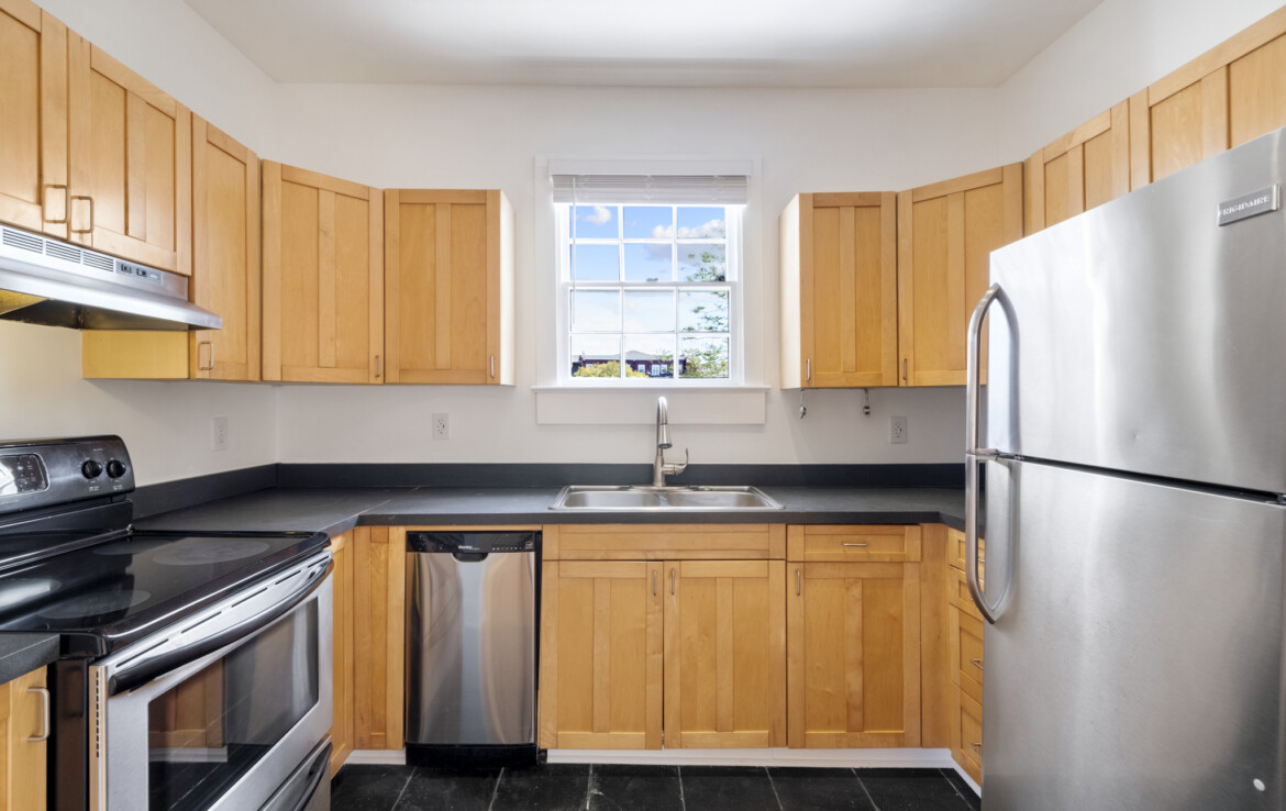 Well appointed kitchen with stainless steel appliances