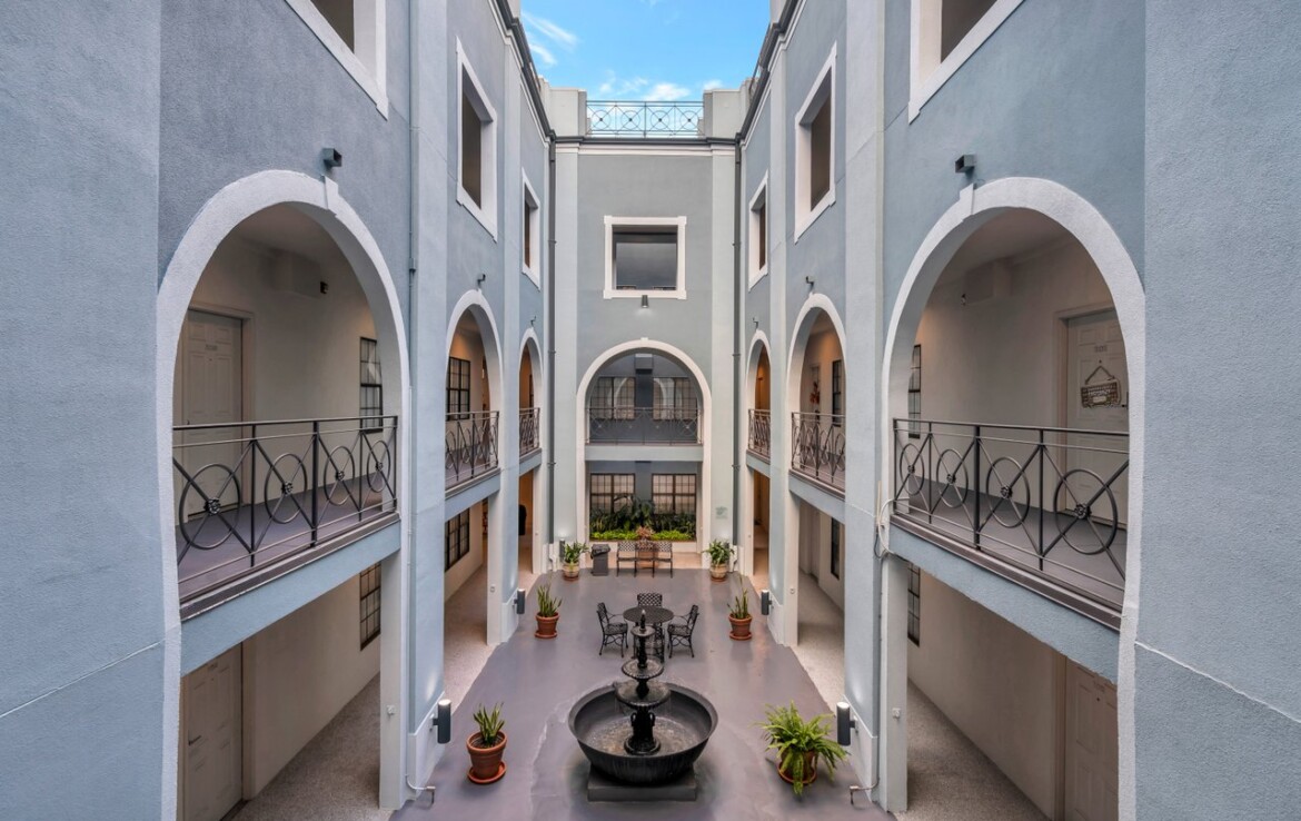 Natural light fills the courtyard