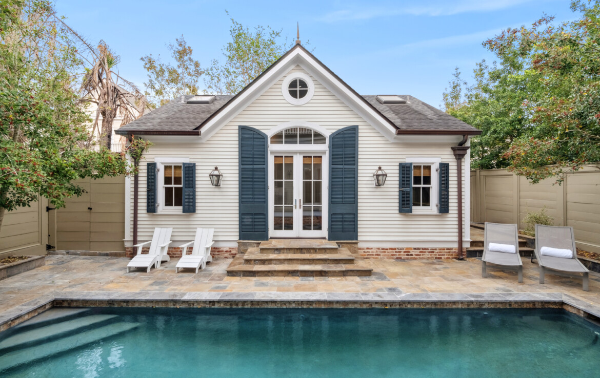 view of pool house from main house