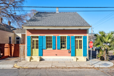 bright, colorful, front view of house