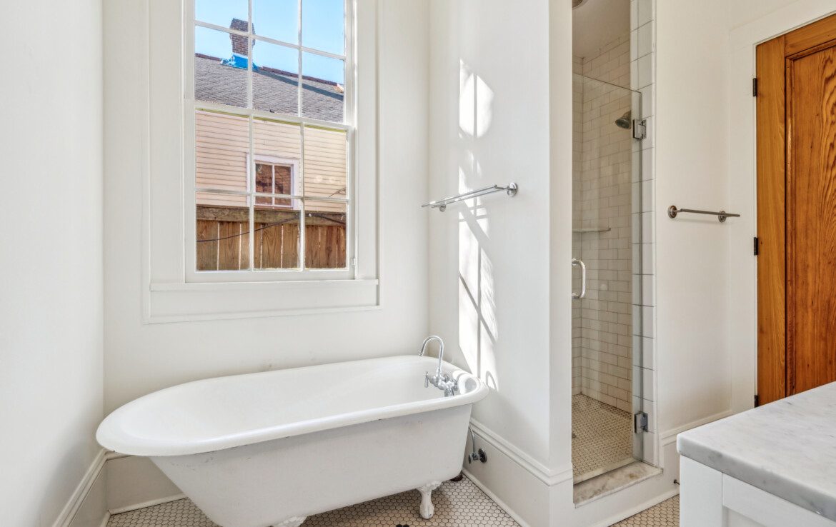 bright bathroom, tub