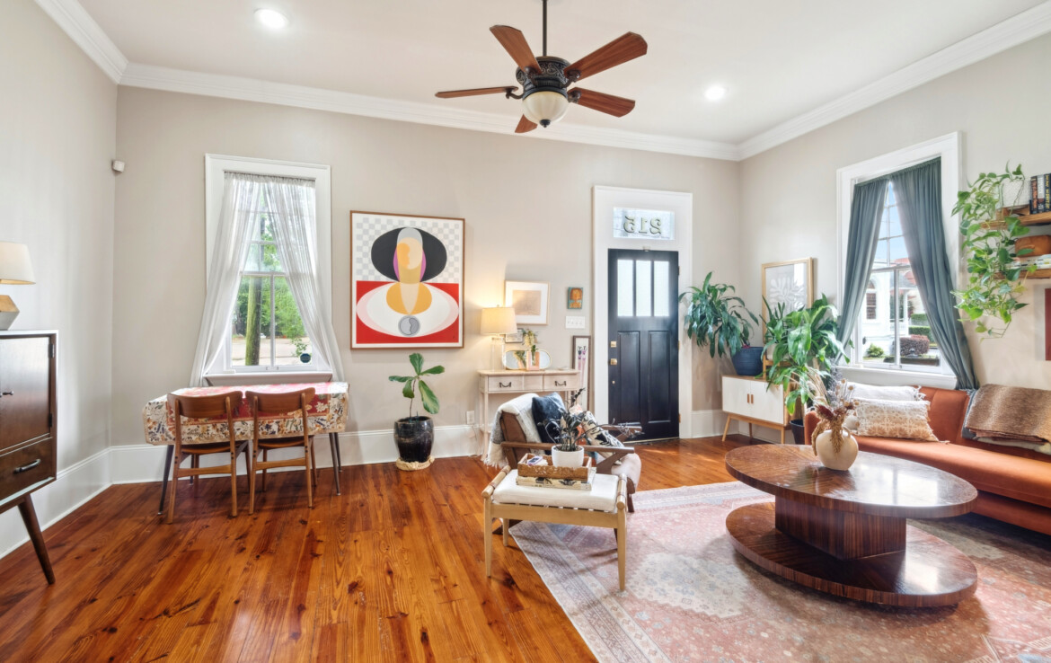 front door, living room