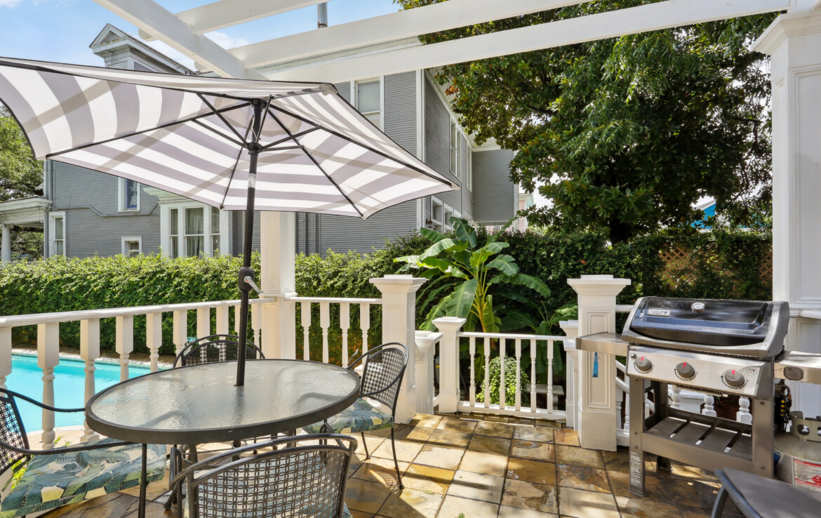 backyard raised porch, outdoor seating area